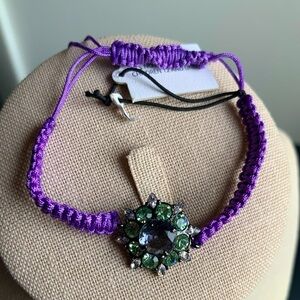 NWT Juicy Couture Purple Crystal Bead Flower Adjustable Bracelet